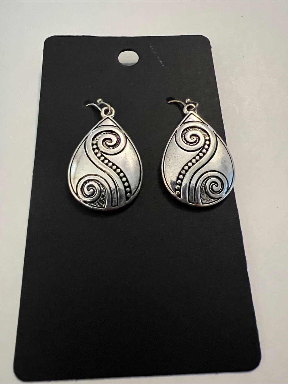 Silver-Tone Teardrop Swirl Dangle Earrings - Elegant Silver Finish